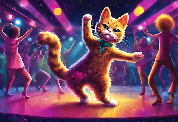 Foto una discoteca e un gatto che balla