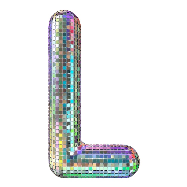 Disco font letter L from glitter mirror facets 3D rendering