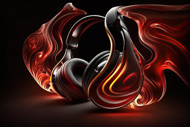 Disco waves and a pair of DJ headphones on a black background