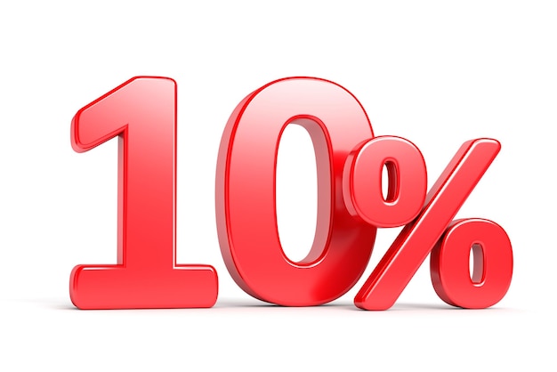 Discount 10 percent price cut off text sign isolated on white background Shop sale business commercial and advertisement concept 3D illustration