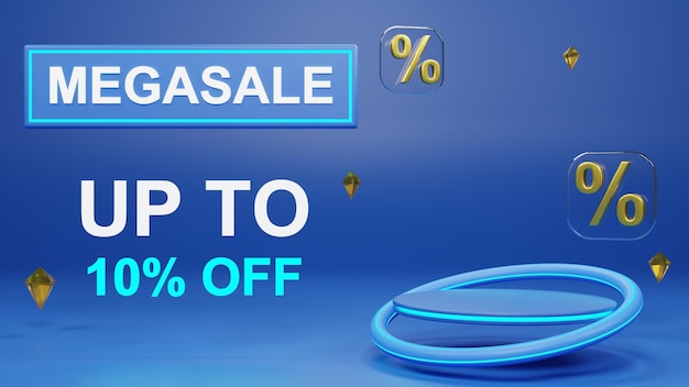 discount banner with blue and neon style. 3d rendering