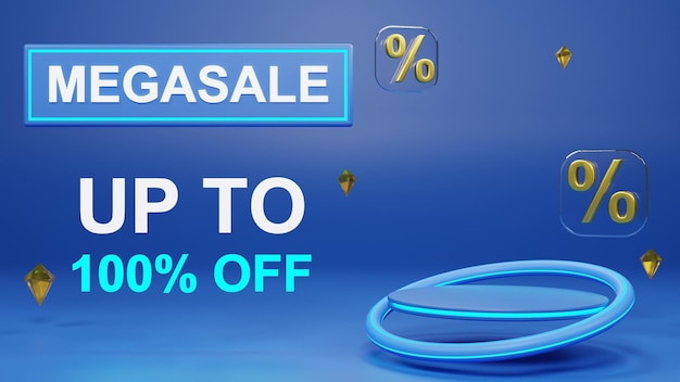 Photo discount banner with blue and neon style. 3d rendering