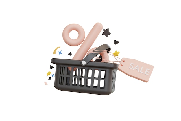 Discount on Black Friday day with shopping cart cute decoration 3d rendering