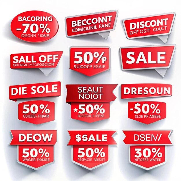 Photo discount label banner set red colorspack of red discount stickers