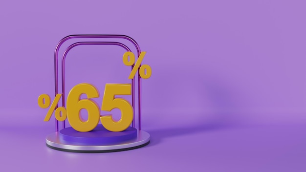 Discount sale podium 65 percentage with purple background