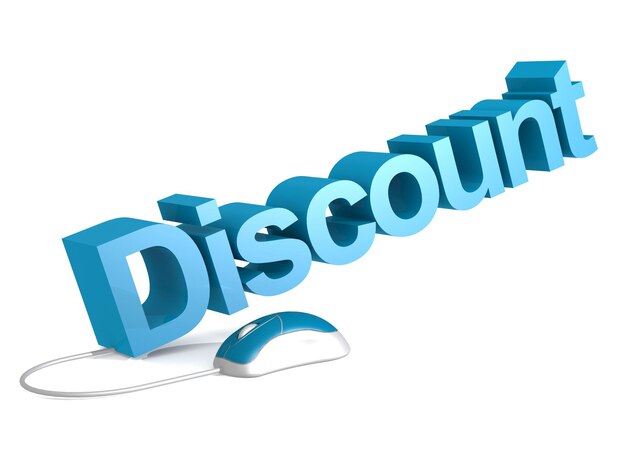 Discount word with blue mouse