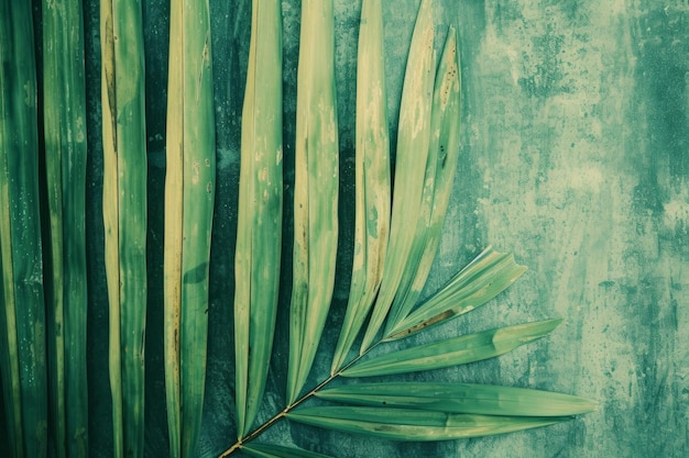 Discover the artistic charm of an abstract green texture shaped by a tropical striped palm leaf