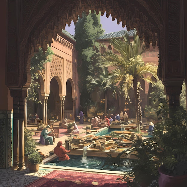 Discover the beauty of ancient Arabic architecture in this captivating scene