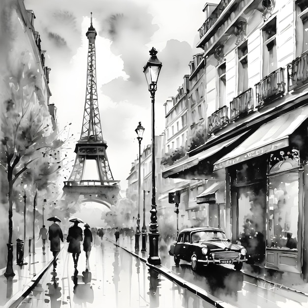 Discover the Beauty of Black and White Watercolor Painting in Paris