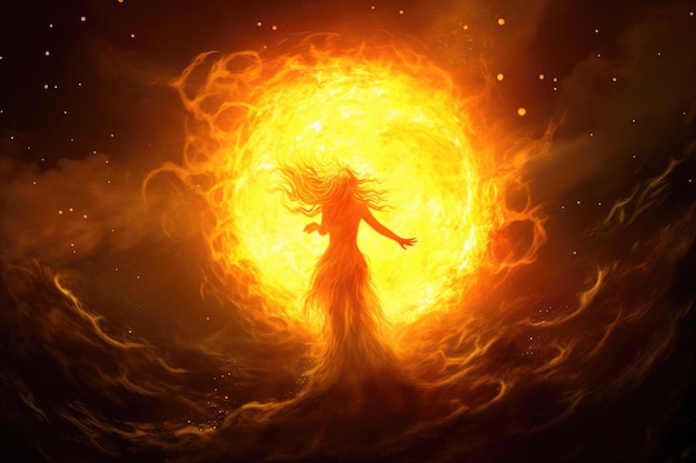 太陽の美しさと力 物語の太陽の女神 象徴として立っている