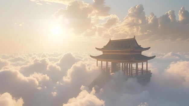 Discover the ethereal beauty of a mystical temple suspended high above in the clouds Marvel at the intricate architecture and serene atmosphere of this breathtaking sanctuary Ideal for ca