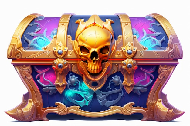 Discover an exquisitely detailed pirate chest icon in vivid colors on a white backdrop