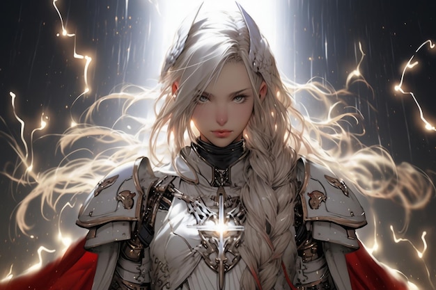 Discover a fierce holy paladin in electrifying dark fantasy armor a captivating asset Generative AI