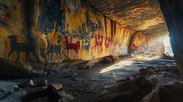 Discover a hidden cavern adorned with ancient cave paintings their vibrant colors still vivid after millennia