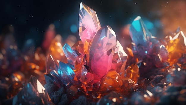 Discover the magic of luminous gemstones and crystals From amethyst to quartz a precious collection for spiritual healing and esoteric enthusiasts Glimmering treasures Ai generative