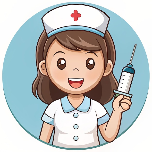 Photo discover our charming vector illustration featuring a cute nurse with an injection icon