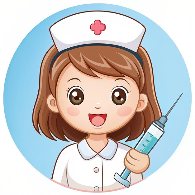Photo discover our charming vector illustration featuring a cute nurse with an injection icon