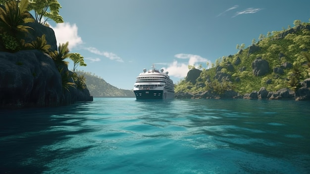 Discover the wonders of the ocean on a remarkable cruise ship journey through the shimmering turquoise waters Generated by AI