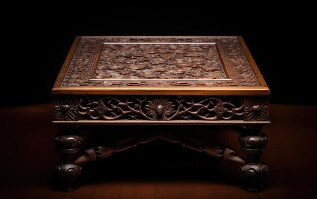 Discovering the Floral Carvings on an Antique Rosewood Charpai. Generative AI