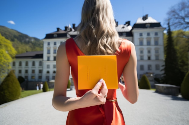 Photo discovering salzburgs vibrant activities girlish hands embrace an orange folder in austria