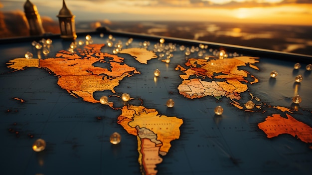 Premium AI Image  Discovering with world Map Pins country Location 