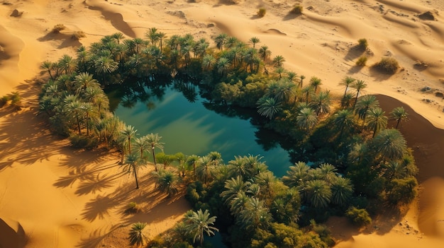 Открытие оазиса в пустыне, где пышная зелень встречается с засушливым песком.