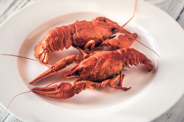 Foto piatto di gamberi bolliti con salsa