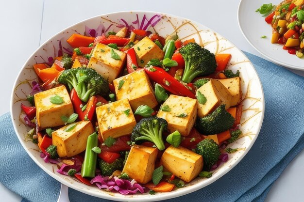 Foto un piatto di un tofu invitante