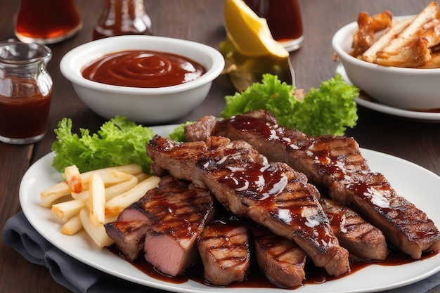 A dish of grilled meats and sauce