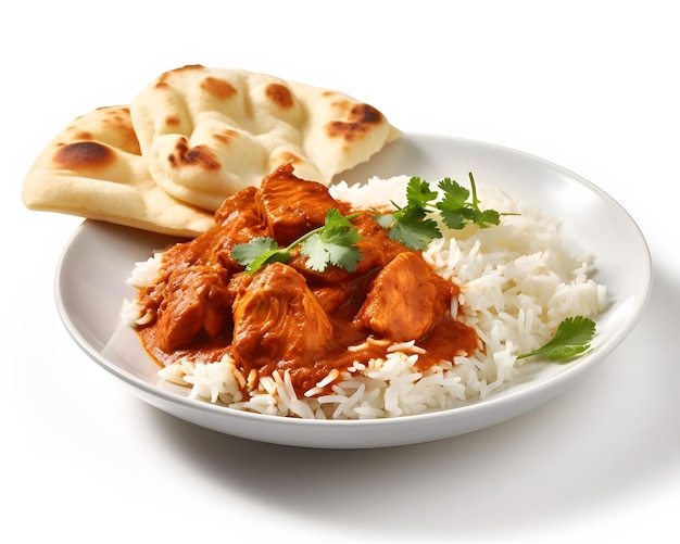 A dish of hot and flavorful chicken tikka masala served over basmati rice Generative AI