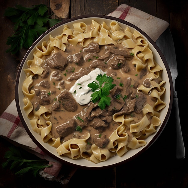 Блюдо, известное как Beef Stroganoff Generative от AI.