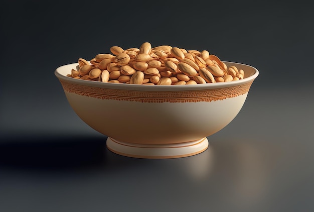 Dish of peanuts in side view horizontal