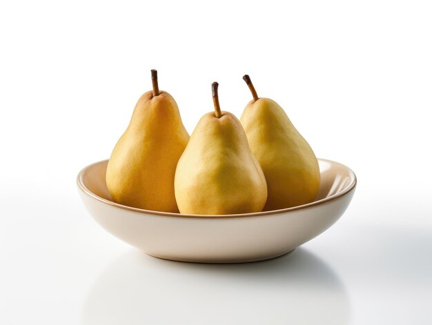 Dish of pears isolated on a white background