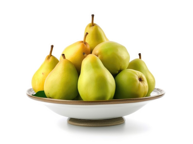 Dish of pears isolated on a white background