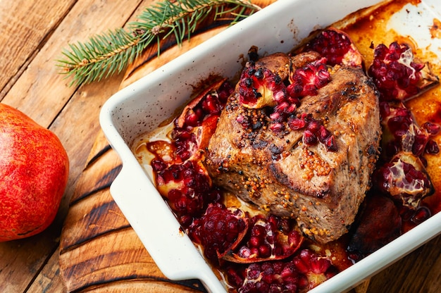 A dish of pomegranate roast with pomegranate sauce