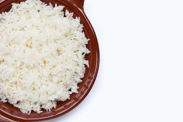 dish of rice on white background.