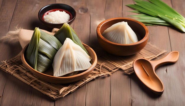 Photo a dish of rice with rice and vegetables on a wooden table