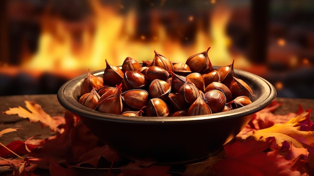 A dish of roasted chestnuts generative ai