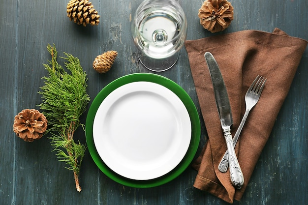 dish set served on table for christmas dinner