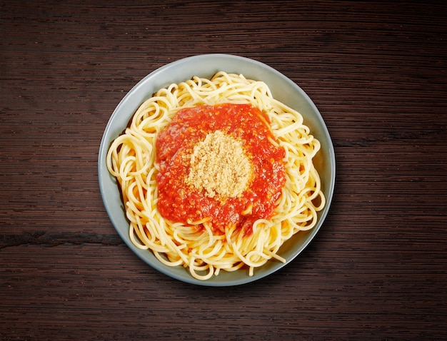 Dish of spaghetti bolognese