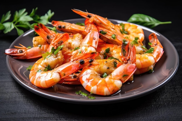 Dish of tiger shrimp prawns saut