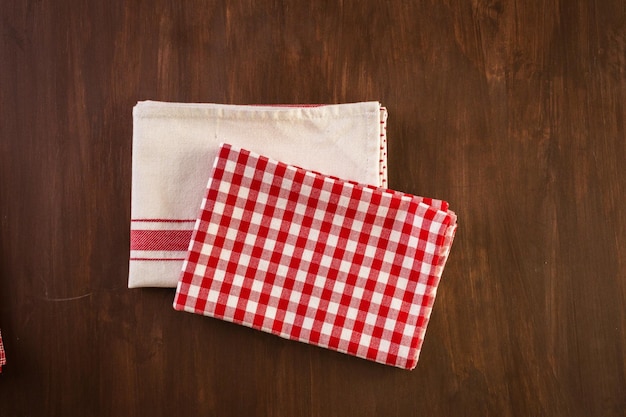 Dish towel on a wood background.