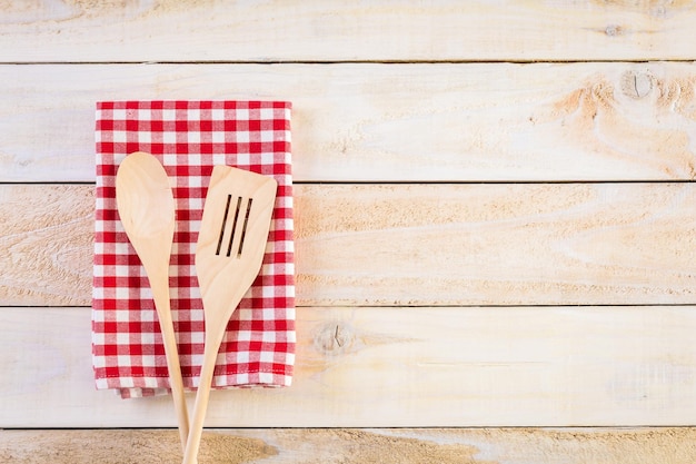 Dish towel on a wood background.