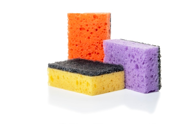 Dish washing sponges isolated on a white background Colored sponges