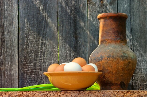 Dish with fresh eggs