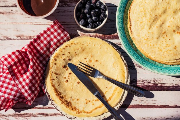 Dish with pancakes or pancakes without filling Healthy eating concept