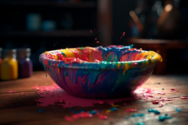 Photo dishes covered with paints generative ai
