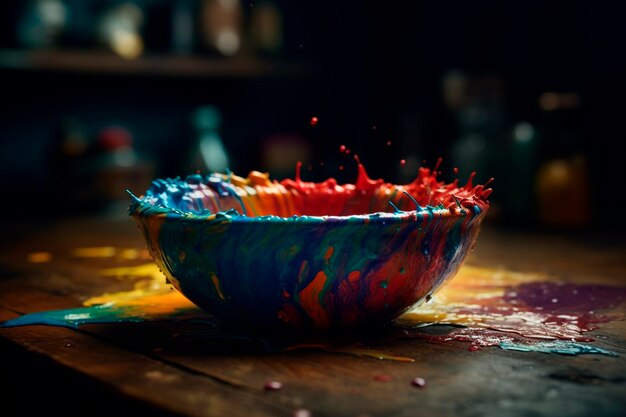 Dishes covered with paints Generative AI