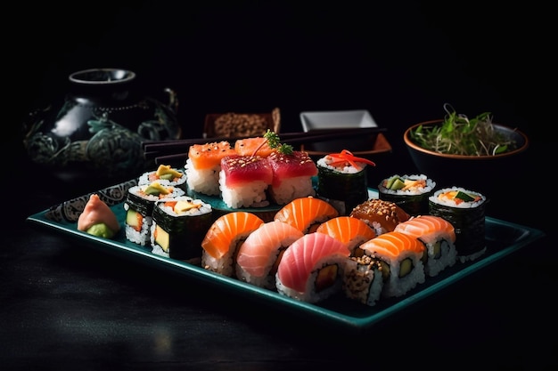 Блюда японской кухни суши сашими роллы Генеративный AI