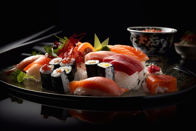 Фото Блюда японской кухни суши сашими роллы генеративный ai